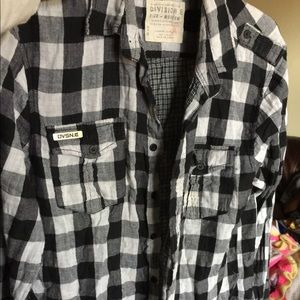 Division E black and white long sleeved shirt